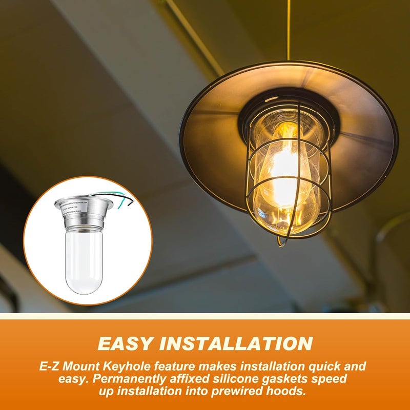 Tujoe 2 Pcs Restaurant Canopy Hood Light Fixture with Thermal and Shock Resistant Clear Coated Tempered Glass Globe - Image 5